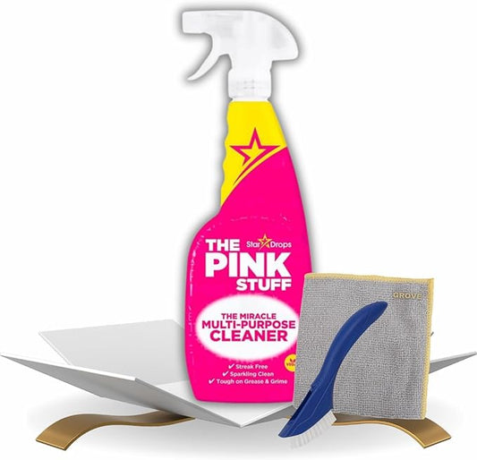 The Pink Stuff Fruity Scent Multi-Purpose Cleaner Spray 25.4 oz Bundle with Microfiber Cloth + Scrub Brush - Natural Cleaner for All Surfaces - Tackles Tough Stains - (3 Items)