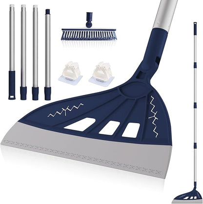 Magic Air Broom Household Silicone Broom for Floor Cleaning, Multifunctional Floor Squeegee with 60’’ Aluminum Adjustable Handle, Pet Hair for Glass, Fine Dust, Hair, Liquids (Blue)