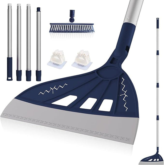 Magic Air Broom Household Silicone Broom for Floor Cleaning, Multifunctional Floor Squeegee with 60’’ Aluminum Adjustable Handle, Pet Hair for Glass, Fine Dust, Hair, Liquids (Blue)