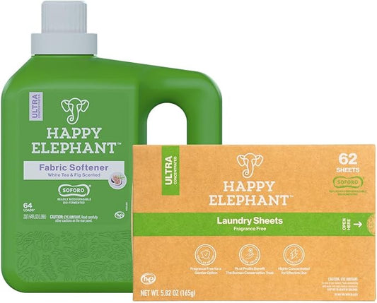 EcoFriendly Laundry Bundle - Laundry Detergent Sheets, Liquid Fabric Softener, High Efficiency, Ultra Concentrated, Clean, Soft Clothes