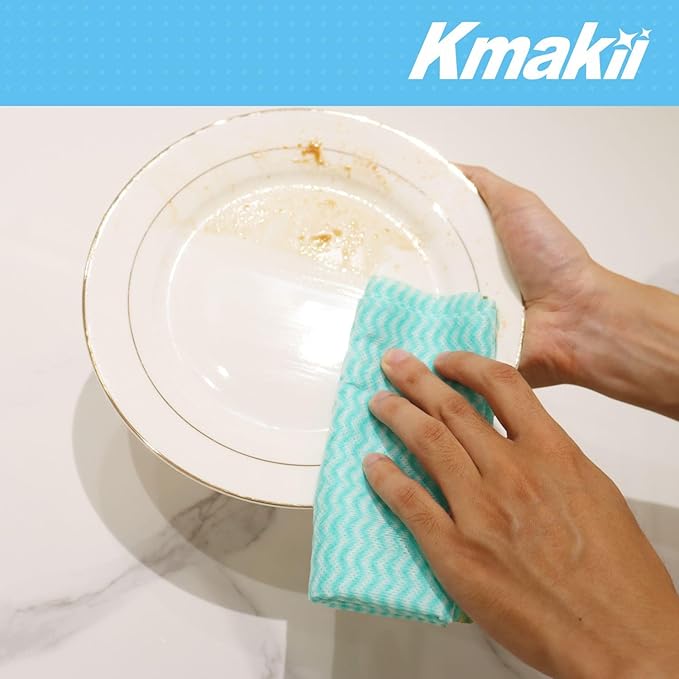KMAKII Handi Wipe Reusable Cloths - Multi-Purpose Disposable Dish Cloths and Towels, Ultra Absorbent, Fast-Dry, Durable Cleaning Wipes for Kitchen and Home, Green, 11.8 x 21 inches, Pack of 80
