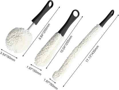 BokWin 3 Pcs Decanter Cleaner Set Flexible Wine Bottle Cleaning Brush with Decanter Cleaning Balls,Scourer Cleaning Tools for Glasses Goblets Cups Champagne Flutes(Black)