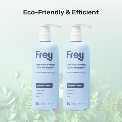 FREY Concentrated Natural Laundry Detergent - 50 Concentrated Loads of Long Lasting High Efficiency Liquid Laundry Detergent - Eco Friendly Blend of Great Smelling Biodegradable Natural Ingredients, Sandalwood/Bergamot/Clove, 2 Pack