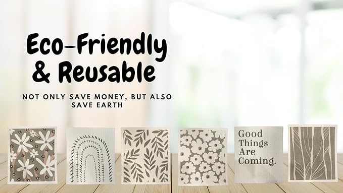 SOONSOO Swedish Dishcloths 6Pack Absorbent Eco-Friendly Reusable Cleaning Cloths for Kitchen - Multi-Purpose Machine Washable, Compostable, Quick Drying Zero Waste Cellulose Kitchen Cloths (Green)
