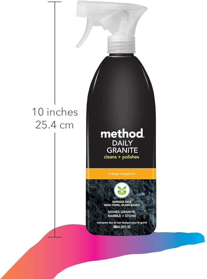 Method Daily Granite Cleaner Spray, Orange Tangerine, Plant-Based Cleaning Agent for Granite, Marble, and Other Sealed Stone, 28 oz Spray Bottles (Pack of 8)