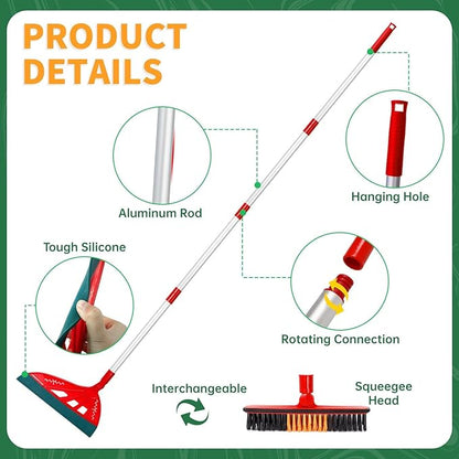 Magic Air Broom Household Silicone Broom for Floor Cleaning, Multifunctional Floor Squeegee with 60’’ Aluminum Adjustable Handle, Pet Hair for Glass, Fine Dust, Hair, Liquids (Red)