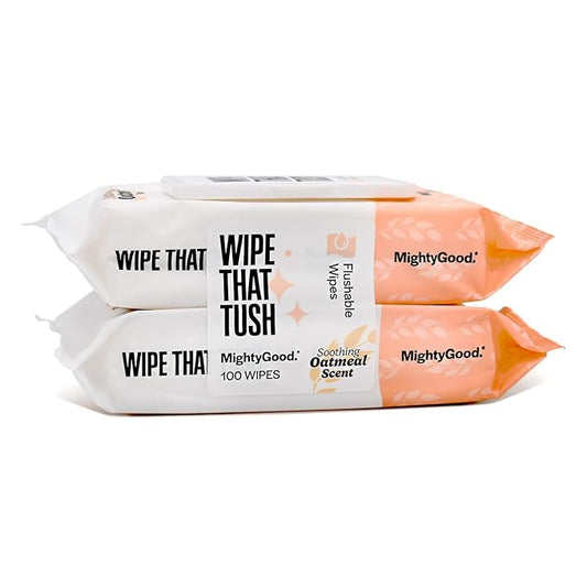 Wipe That Tush - Soothing Oatmeal Scent - Hypoallergenic Flushable Wipe (100) - 2 packs of 50 Wipes - Naturally scented & hypoallergenic
