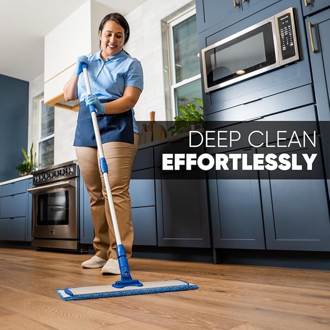 Microfiber Wholesale 24" Microfiber Mop System - Clean & Dust Hardwood, Laminate, & Tile Floors, Reusable Mop Heads, Adjustable Handle, Washable Micro Fiber Wet & Dry Pads, Industrial & Commercial