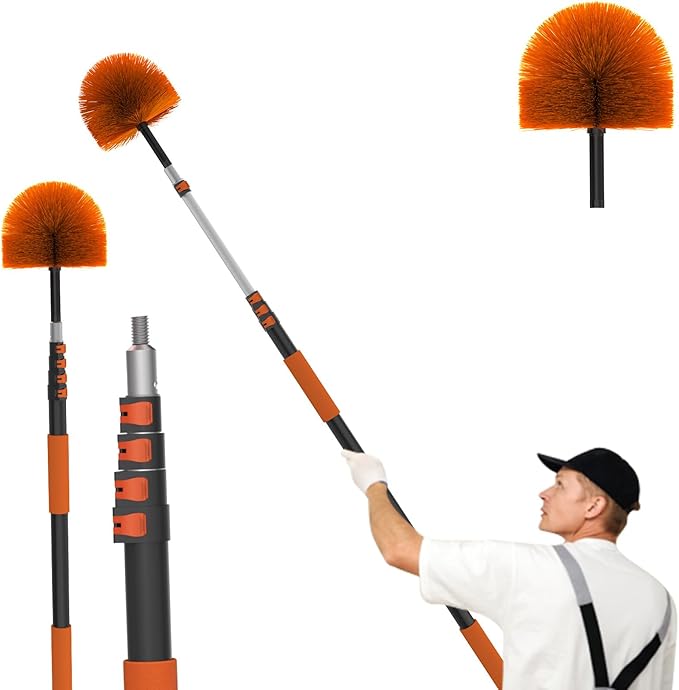 20FT Reach Cobweb Duster with Extension Pole, Spider Web Brush for Cleaning Extendable, Professional Ceiling and Corner Dusters for Outdoor Indoor Use