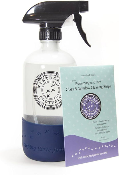 Glass & Window Cleaning Spray - 16 oz - Just-Add-Water - 2 Concentrated Cleaning Strips + 16 oz Reusable Glass Spray Bottle