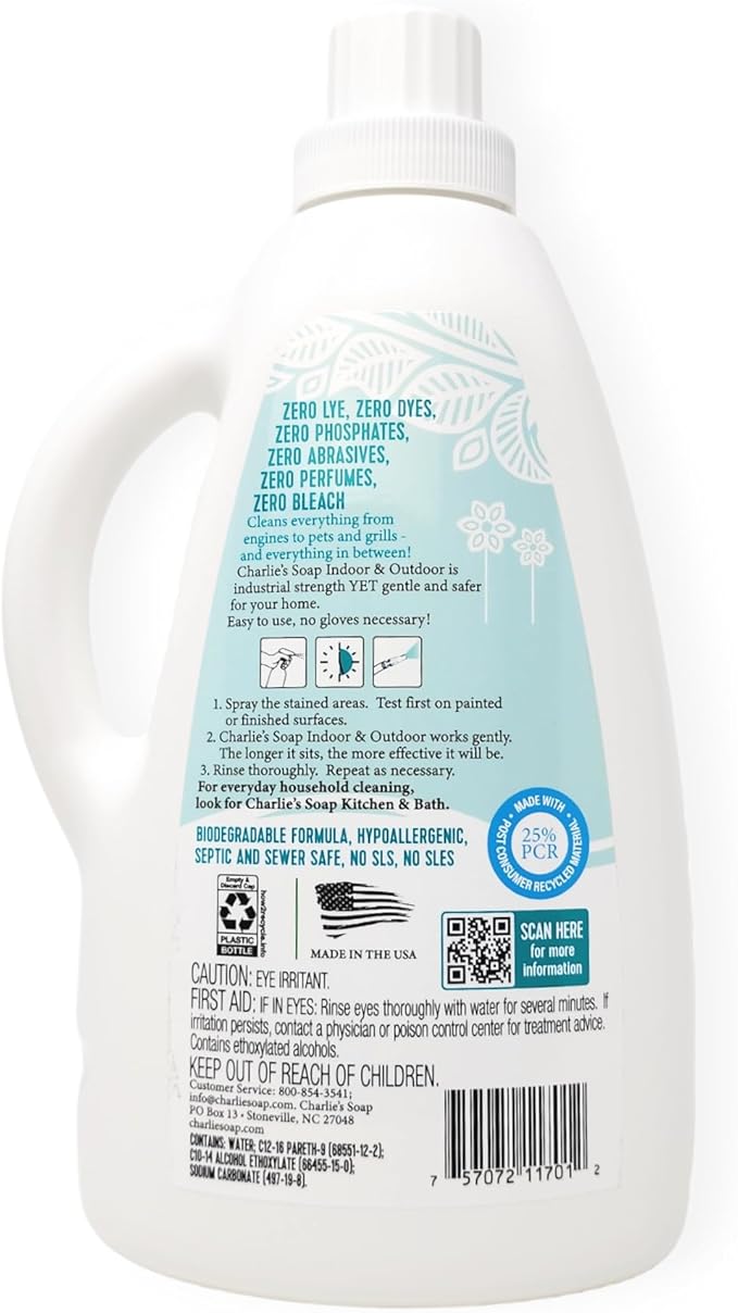 Charlie's Soap Indoor & Outdoor Surface Cleaner Refill (75 Fl. Oz.) Biodegradable Natural Outdoor Cleaning Spray – Safe for Indoor Use (1 Pack)
