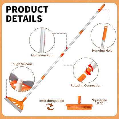 Magic Air Broom Household Silicone Broom for Floor Cleaning, Multifunctional Floor Squeegee with 60’’ Aluminum Adjustable Handle, Pet Hair for Glass, Fine Dust, Hair, Liquids (Orange)