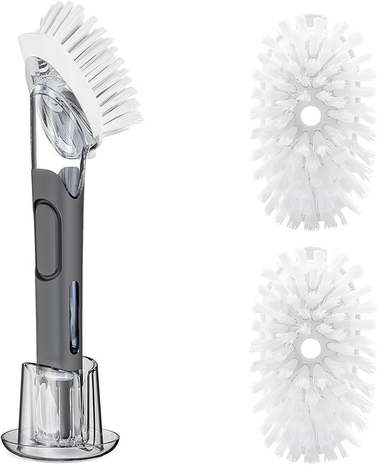 Soap Dispensing Replacement Dish Brush Storage Set+4 Brush Refills