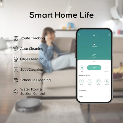 V3 Robot Vacuum and Mop Combo,Self-Charging,5000pa Strong Suction,WiFi/Alexa/App Control,3 in 1 Ultra-Slim Robotic Vacuum Cleaners for Hard Floors,Pet Hair and Low Pile Carpets