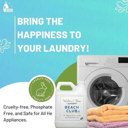 Walter & Rosie Beach Club Luxury Detergent - Inspired Scent with Green Notes & White Jasmine - Cleans All Fabric Types - Ideal for Machine & Handwash - The Happiest Detergent on Earth - 32 Oz