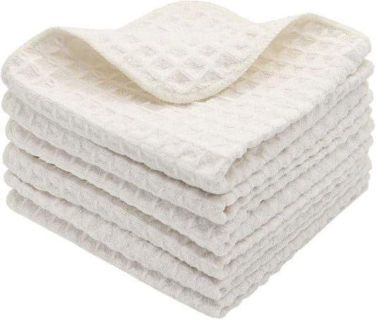 Microfiber Kitchen Cleaning Cloth Thick Dish Rags Waffle Weave Washcloths Dish Cloths Ultra Absorbent Odor Free 12inch X 12inch 6 Pack Beige