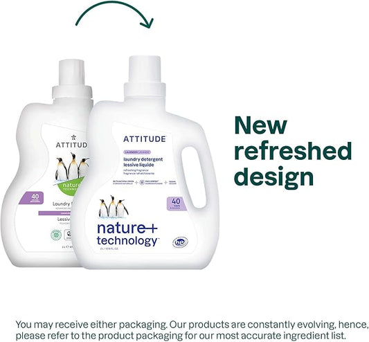 ATTITUDE Liquid Laundry Detergent, EWG Verified Laundry Soap, HE Compatible, Vegan and Plant Based Products, Cruelty-Free, Lavender, 40 Loads, 67.6 Fl Oz