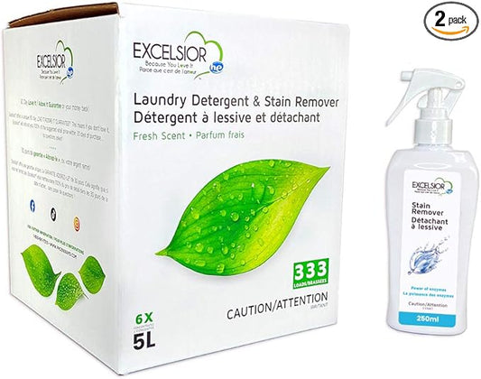 Excelsior (Because You Love It) HE Concentrated Liquid Laundry Detergent with Stain Remover, Removes 333 Loads for Cleaning Clothes, Phosphate-Free, Solvent-Free, Fresh Scent, 5L (1 Pack - New Look)…