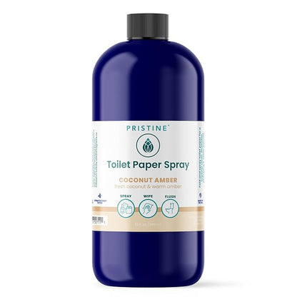Toilet Paper Spray- As Seen on Shark Tank, More Natural Personal Cleansing Wipes & Flushable Wet Wipes Alternative, Spray Toilet Paper to Create Flushable Wipe, Coconut Amber, 32 fl oz Refill