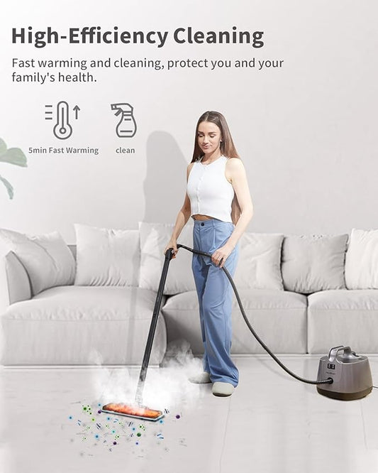 Steam Cleaner with 21 Accessories, 5 Minutes Fast Heating, Multipurpose Portable Canister Steamer for Floors, Carpet, Cars, Tiles, Grout Cleaning, Chemical-Free, 1.5L Capacity