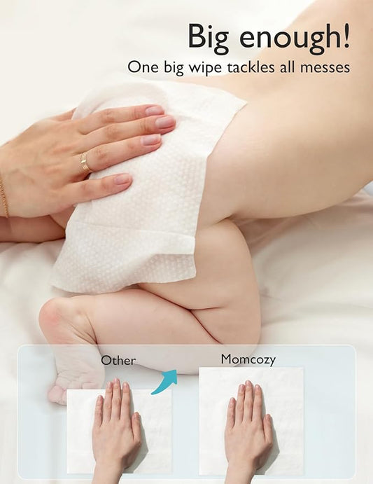 Momcozy Water Baby Wipes-Extra Large Size Design, 99% Water Based Wipes, Unscented & Hypoallergenic, Cleansing & Moisturizing Baby Wipes for Sensitive Skin, 8 Flip-Top Packs (480 Wipes Total)