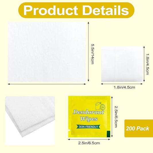 200 Pcs Deodorant Wipes Bulk, Individually Wrapped Antiperspirant Wipe, Mini Personal Cleansing Wipes for Travel, Sweat Body Wipe for Women Men Sports Cleanse Skin Excessive Sweating (Lemon)