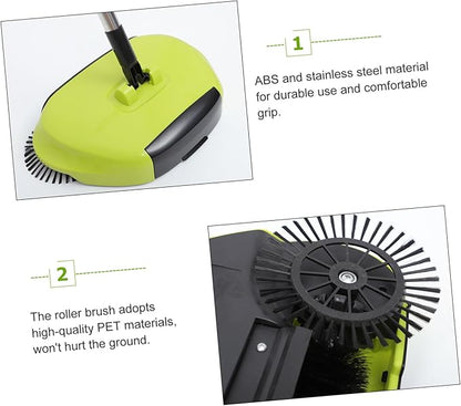 Multi Function Hand Push Sweeper with Dustpan and Trash Bin Rotating Floor Cleaning Mop for Easy Household Cleaning Green