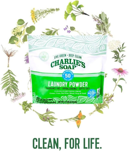 Charlie’s Soap Laundry Powder (50 Loads, 1 Pack) Hypoallergenic Deep Cleaning Washing Powder Detergent – Eco-Friendly, Safe, and Effective