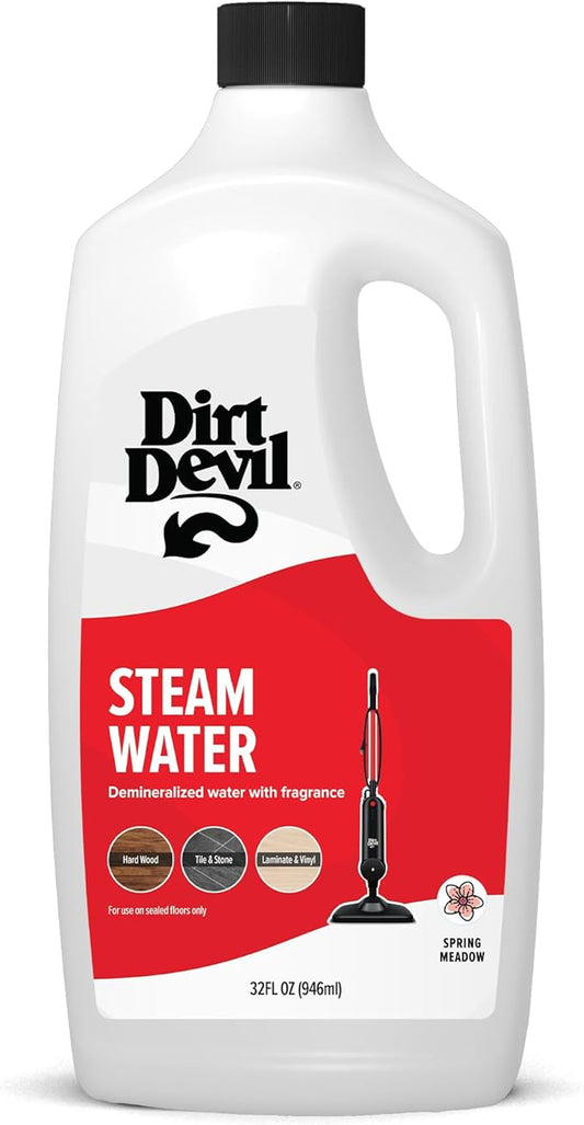 Dirt Devil Steam Water Hard Floor Cleaner, 32 oz., Spring Meadow Scent, Natural Hard Floor Demineralized Water Cleaner, For Use on Sealed Hard Floors, Pair with Dirt Devil Steam Mop