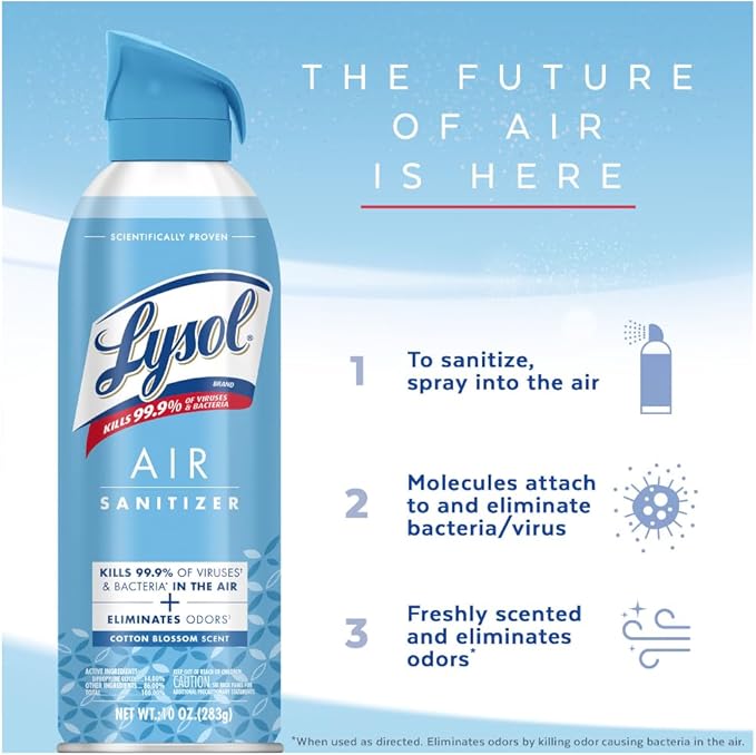 Lysol Air Sanitizer Spray, For Air Sanitization and Odor Elimination, Simple Fresh, Lavender, Cotton Blossom 10 Fl. Oz (Pack of 3)