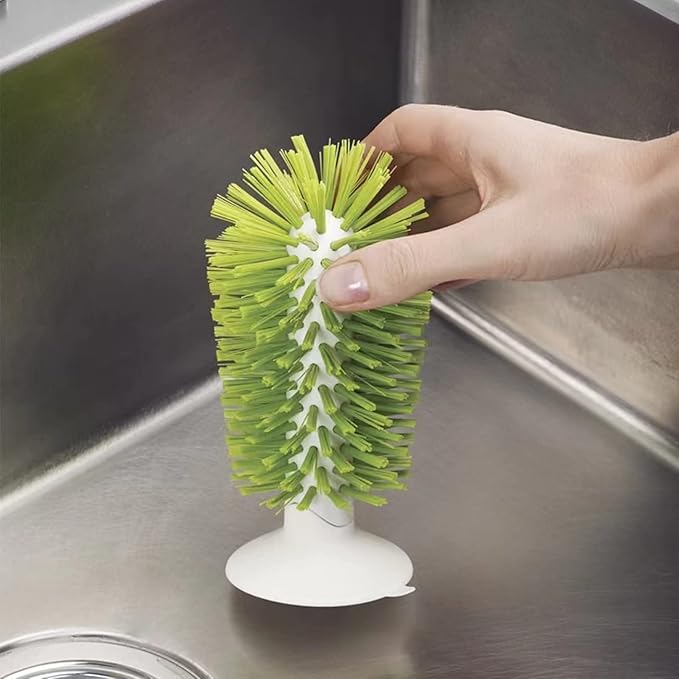 2PCS Glass Cleaning Brush with Suction Cup, Kitchen Bottle and Wine Cup Cleaner, Stable Washing for Cups, Mugs, Decanters and Jugs, Green
