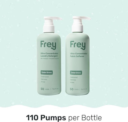 FREY Laundry Care Bundle: Concentrated Detergent & Fabric Softener, Cedar Grove Scent, HE-Compatible, Eco-Friendly
