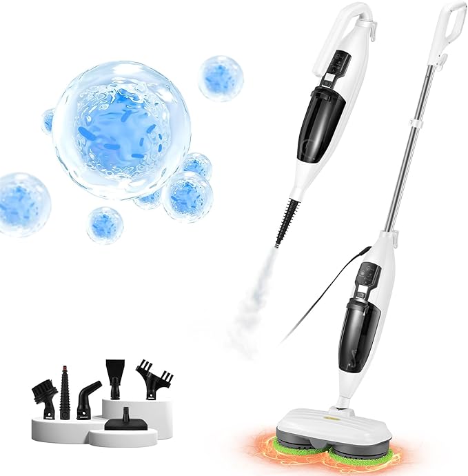 15 in 1 Steam Spin Mop Cleaner Machine with Handheld Unit for Cleaning Electric Steamer Mops for Hardwood Laminate Floor, Grout Tile, Car 120V