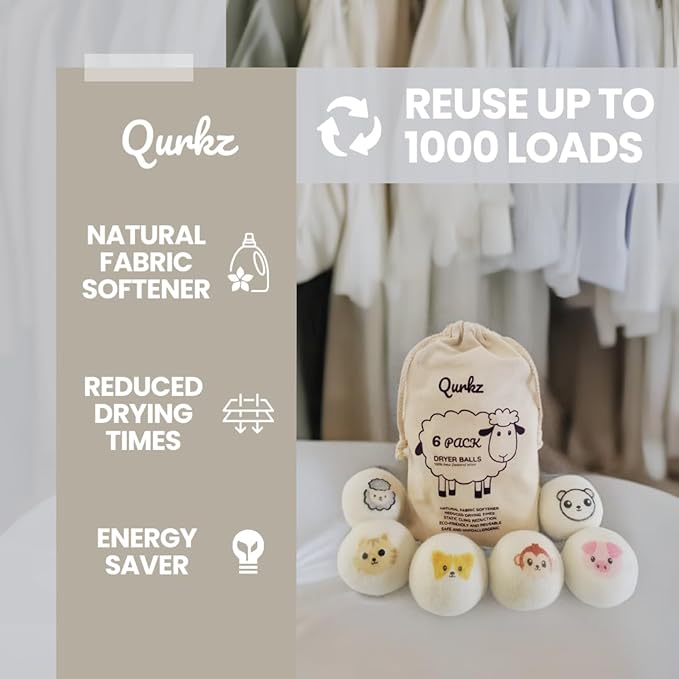 Premium XL Wool Dryer Balls (6-Pack) - Hypoallergenic, Reusable, Organic, Eco-Friendly Alternative to Fabric Softener & Dryer Sheets for Softer, Faster Laundry Times