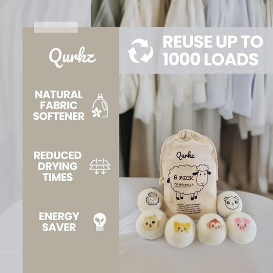 Premium XL Wool Dryer Balls (6-Pack) - Hypoallergenic, Reusable, Organic, Eco-Friendly Alternative to Fabric Softener & Dryer Sheets for Softer, Faster Laundry Times