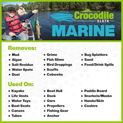 Crocodile Cloth Marine - 8 pack. 640 (15" x 10") Boat Cleaning Wipes. Safe on Skin & Multiple Surfaces. Infused with Aloe & Vitamin E. Large, Pre-Moistened & Absorbent.