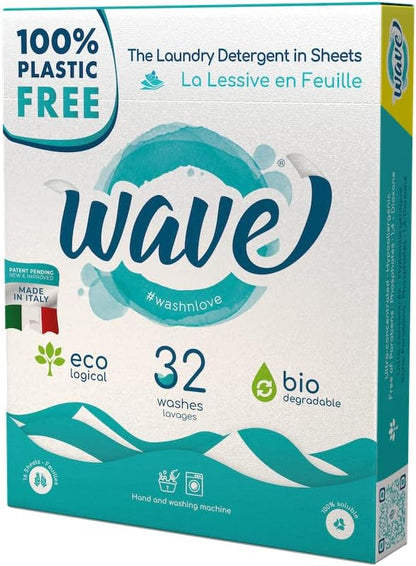 Wave Laundry Detergent Sheets - Scented (32 Loads) - Dissolves Faster & Higher Cleaning Power over competitors - Multi-Purpose Laundry Cleaner - 100% Plastic Free