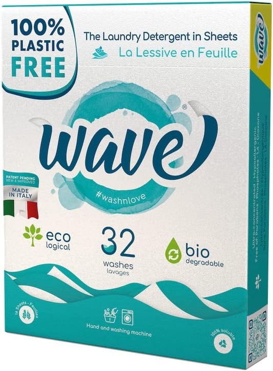 Wave Laundry Detergent Sheets - Scented (32 Loads) - Dissolves Faster & Higher Cleaning Power over competitors - Multi-Purpose Laundry Cleaner - 100% Plastic Free