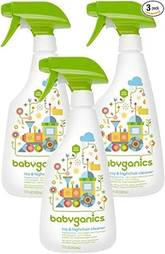 Babyganics Toy & Highchair Cleaner, Pack of 3, Fragrance-Free Multipurpose Household Cleaning Spray for Kids Toys, High Chair, and More, Child Safe, 17oz Spray Bottles