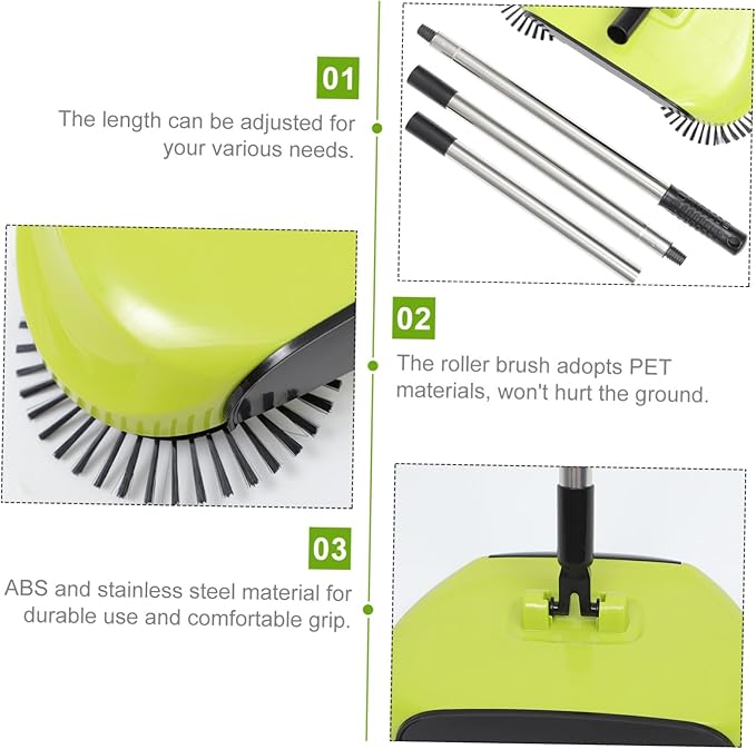 Multi Function Hand Push Sweeper with Dustpan and Trash Bin Rotating Floor Cleaning Mop for Easy Household Cleaning Green