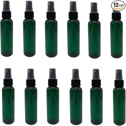 Natural Farms 2 oz Green Cosmo Plastic Spray Bottles -12 Pack Empty Spray Bottle Refillable - BPA Free - Essential Oils - Aromatherapy | Fine Mist Sprayers with Dust Caps - Made in the USA