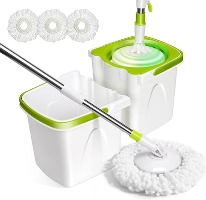 Masthome Small Spin Mop,Mop and Bucket Set,Microfiber Spin Mops with Bucket Detachable |Easy to Store|Adjustable Stainless Handle|3 Microfiber Heads|Mop and Bucket with Wringer Set for Home