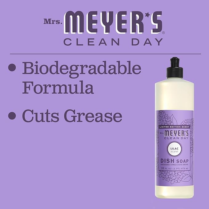 MRS. MEYER'S CLEAN DAY Liquid Dish Soap, Lilac Scent, 16 Ounce Bottle (Pack of 3)