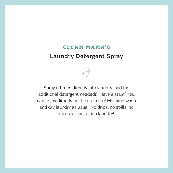 Clean Mama Laundry Detergent Spray & Pre-Treater - Natural Laundry Detergent Soap for Sensitive Skin - Eco-Friendly, HE Compatible - Unscented - 64+ Loads of Laundry, Starter + Refill, 16 oz Each