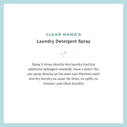 Clean Mama Laundry Detergent Spray & Pre-Treater - Natural Laundry Detergent Soap for Sensitive Skin - Eco-Friendly, HE Compatible - Unscented - 64+ Loads of Laundry, Starter + Refill, 16 oz Each