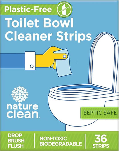 Nature Clean Non-Toxic Toilet Bowl Cleaners Strips 36 count, Plastic-Free Packaging, Natural Toilet Cleaner Septic Safe, Refresh Toilets & Bathroom. No Splash
