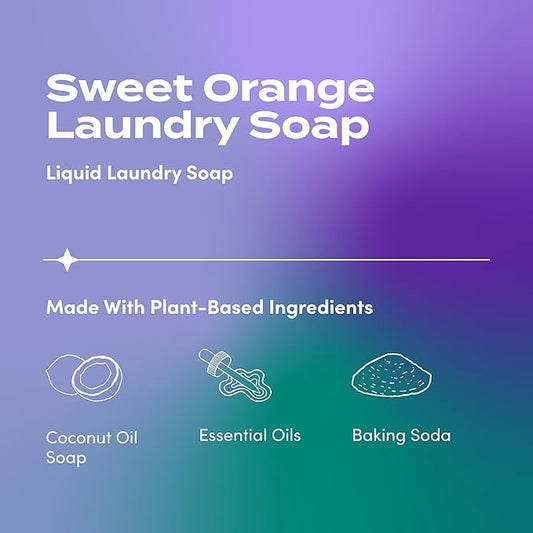 Zum Laundry Soap by Indigo Wild - Liquid, Plant-Based Soap with Baking Soda, Essential Oils, Coconut Oil & More - Wash Up to 64 Loads - Sweet Orange - 64 fl oz