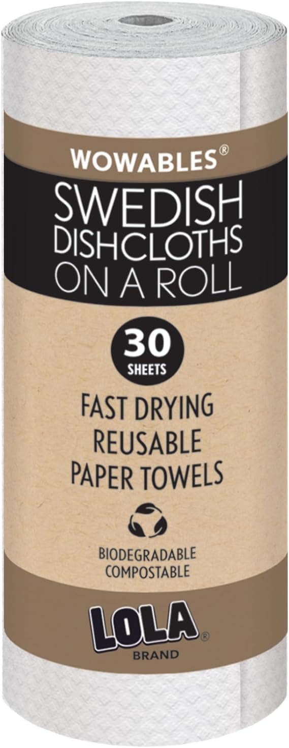LOLA Swedish Dishcloths on a Roll 30 Pack, Absorbent Eco Friendly Cellulose Sponge Dish Cloths, Reusable Paper Towels, 11" x 10" Made in Germany