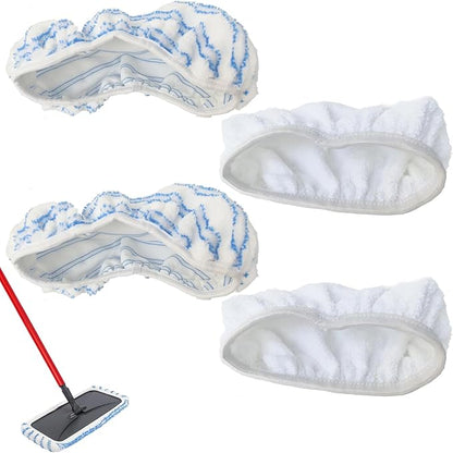 Reusable Cotton & Microfiber Mop Pads Compatible with O Cedar Mop, Mop Head Replacement Pads for Dry & Wet Use, Washable Flat Dust Mop Refills for Hardwood Floor Cleaning, 4 Pack
