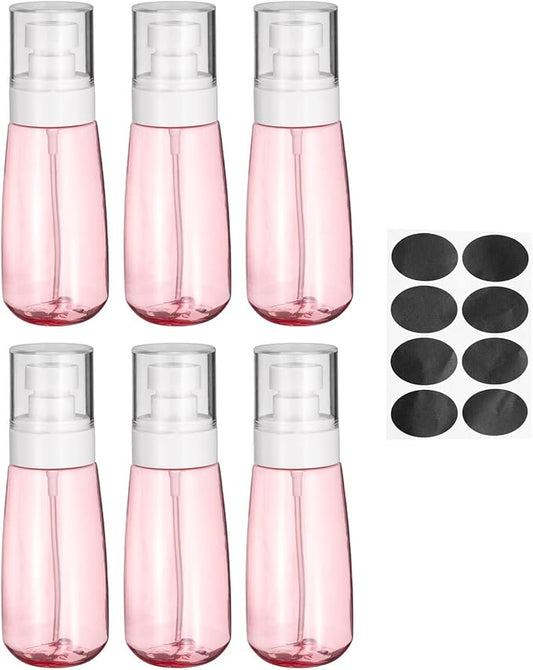 uxcell 6Pcs Small Spray Bottles, 100ml/3.4 oz Travel Size Spray Bottle Fine Mist Empty Refillable Travel Containers with Labels for Perfume Cosmetic Essential Oil (Pink/Clear)